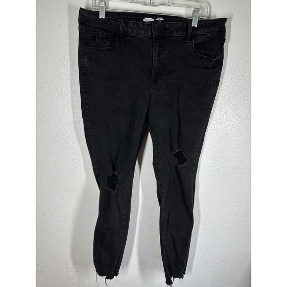 Old Navy Denim - Old Navy Jeans Womens 16 Black Rockstar Super Skinny Ankle Mid-Rise Ripped